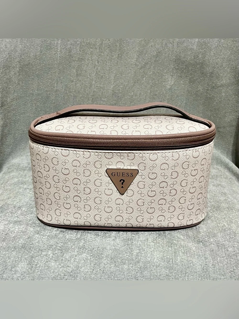 GUESS Beige and Tan Monogram Toiletry Case